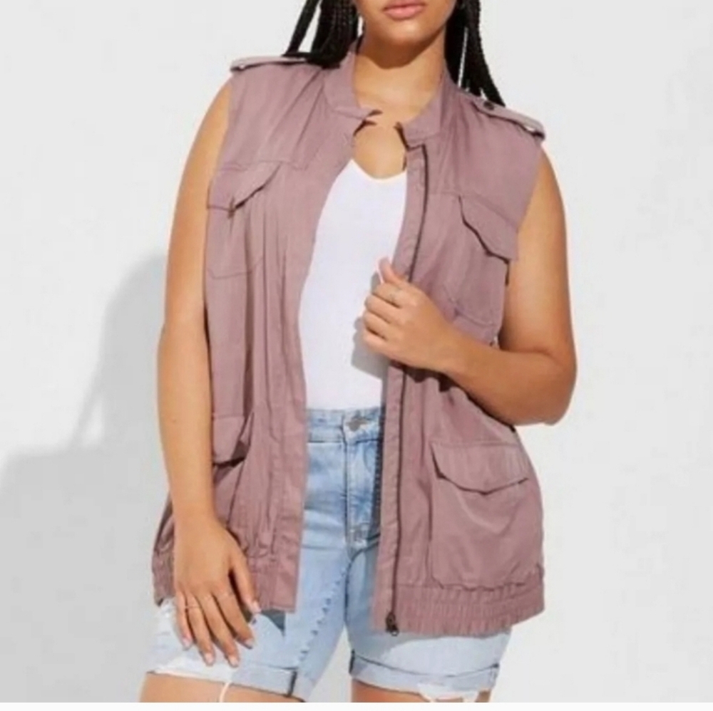 TORRID Plum Tencel Twill Utility Vest Plum Mauve Size 00 Large 10